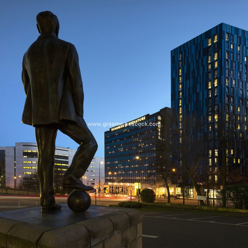 Sir Bobby Robson statue, St James' Park football stadium, Newcastle upon Tyne, Tyne & Wear