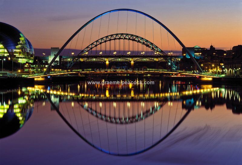The Newcastle and Gateshead quaysides at night, Newcastle upon Tyne, Tyne and Wear