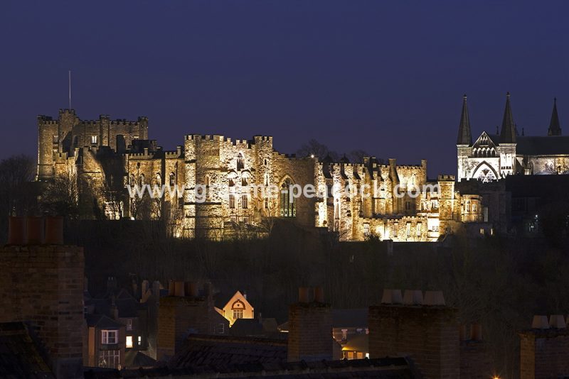 Durham Castle floodlit at night, Durham City, County Durham