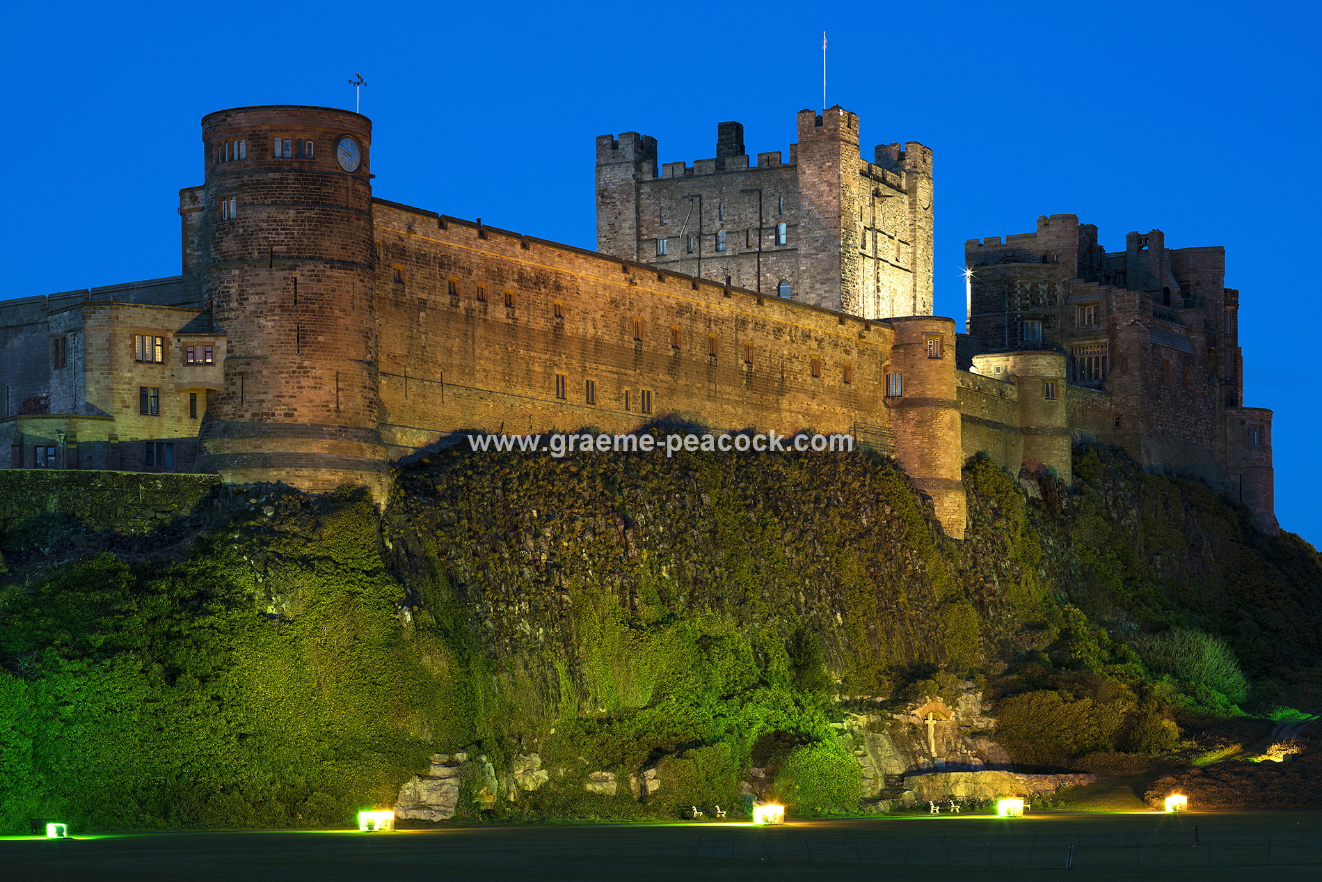 Bamburgh Castle at dusk, Bamburgh, Northumberland