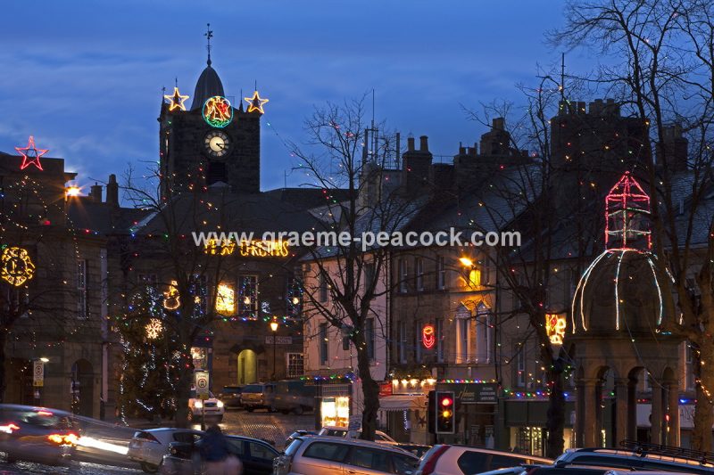 Alnwick at night at Christmas, Alnwick, Northumberland