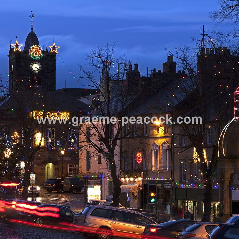 Alnwick at night at Christmas, Alnwick, Northumberland