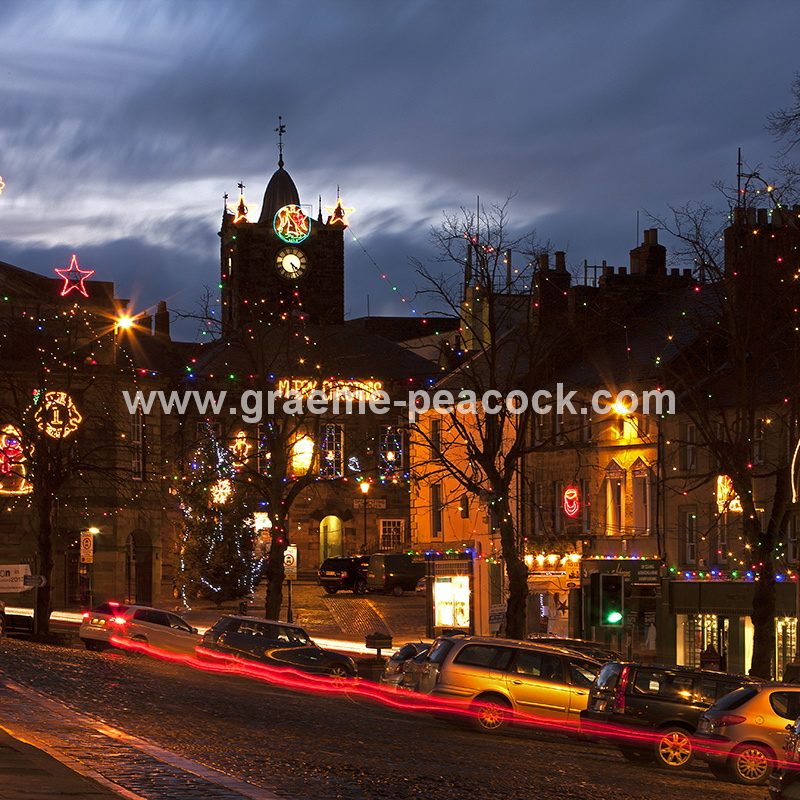 Alnwick at night at Christmas, Alnwick, Northumberland