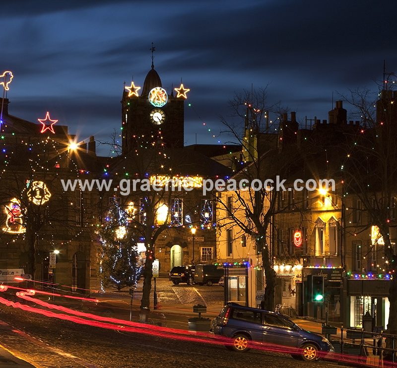 Alnwick at night at Christmas, Alnwick, Northumberland