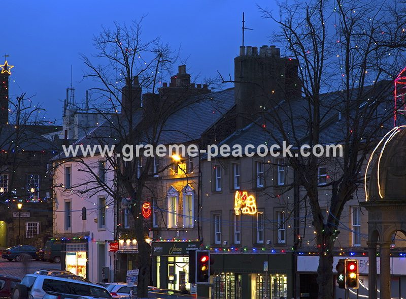 Alnwick at night at Christmas, Alnwick, Northumberland
