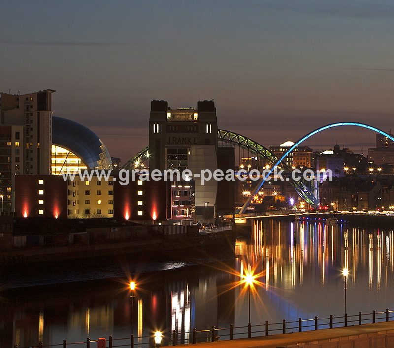 Newcastle and Gateshead quaysides at dusk, Newcastle upon Tyne, Tyne and Wear