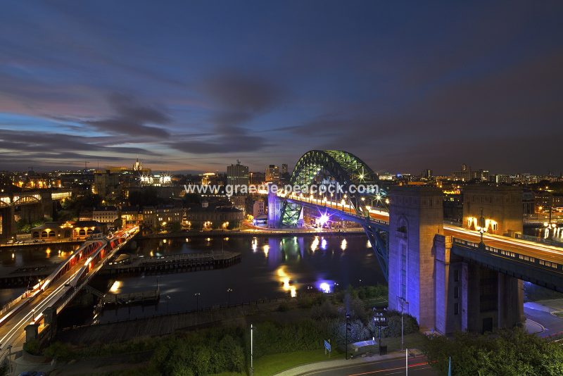 Newcastle and Gateshead quaysides at dusk, Gateshead, Tyne and Wear