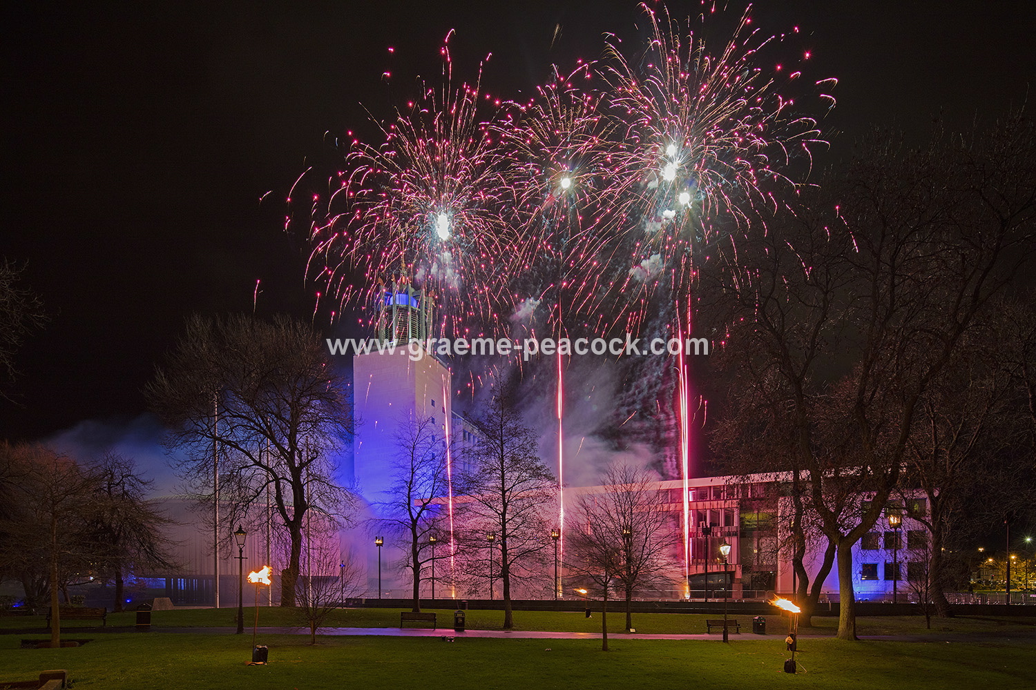 New Year's Eve 2015 fireworks, Civic Centre, Newcastle upon Tyne, Tyne and Wear