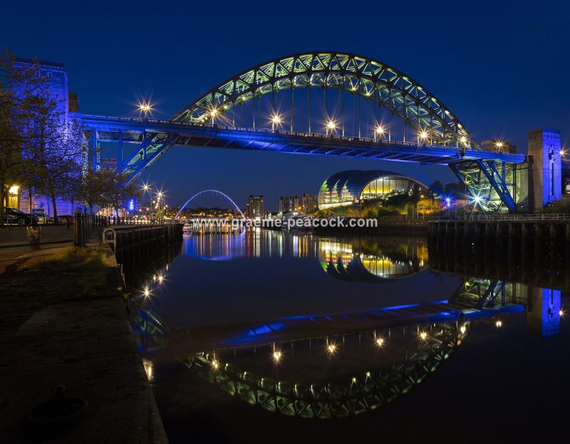 The Tyne bridges at night, Newcastle upon Tyne, Tyne & Wear
