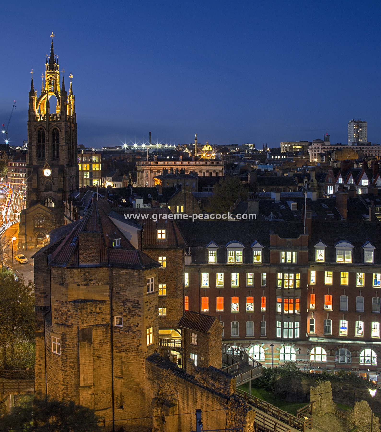 The Black Gate & St Nicholas Cathedral at dusk, Newcastle upon Tyne, Tyne & Wear