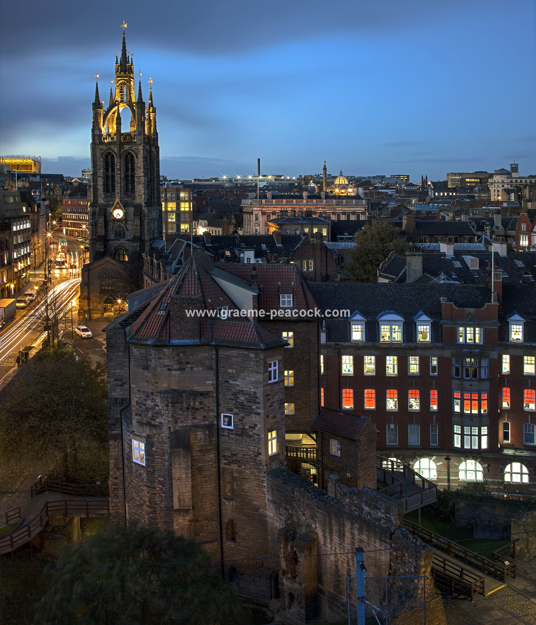 The Black Gate & St Nicholas Cathedral at dusk, Newcastle upon Tyne, Tyne & Wear