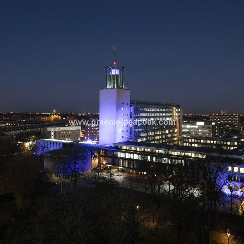 Newcastle Civic Centre at dusk, Newcastle upon Tyne, Tyne and Wear