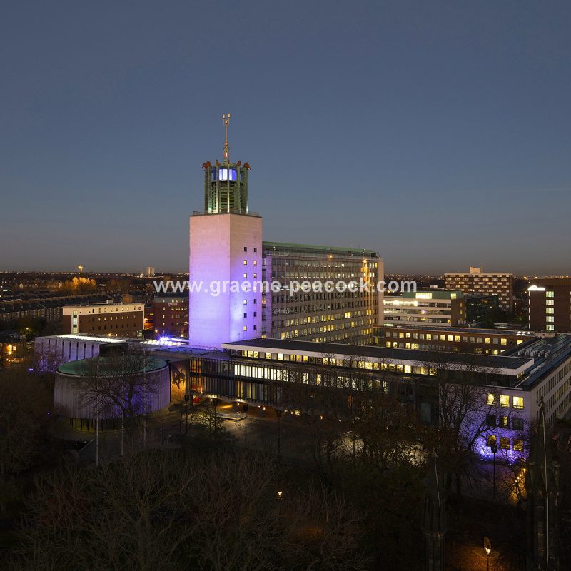 Newcastle Civic Centre at dusk, Newcastle upon Tyne, Tyne and Wear