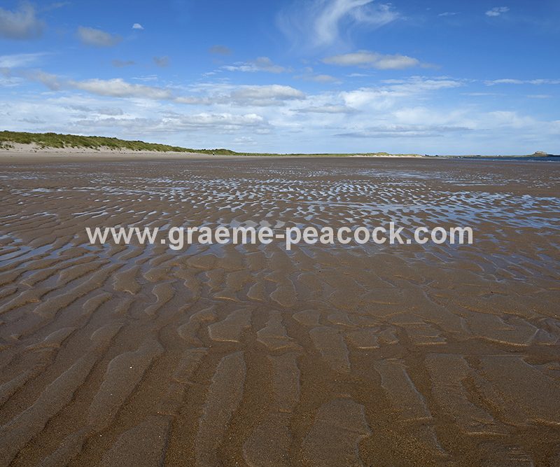 Ross Back Sands viewed towards Lindisfarne near Bamburgh, Northumberland
