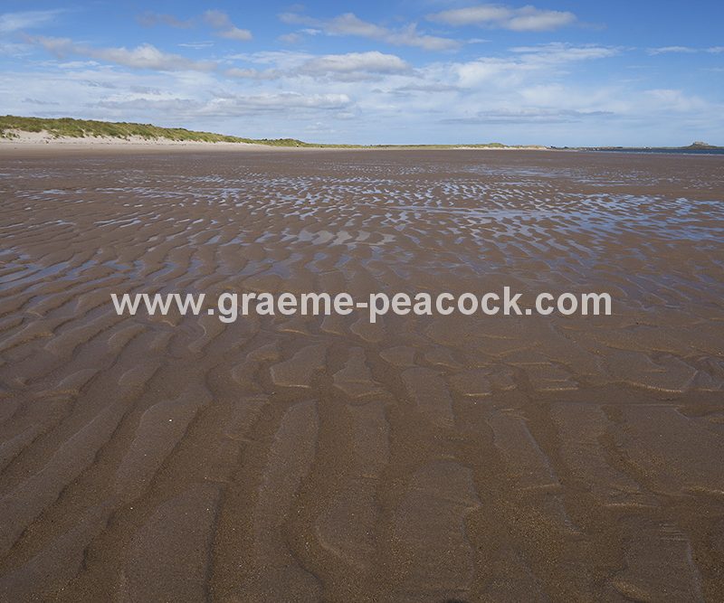 Ross Back Sands viewed towards Lindisfarne near Bamburgh, Northumberland