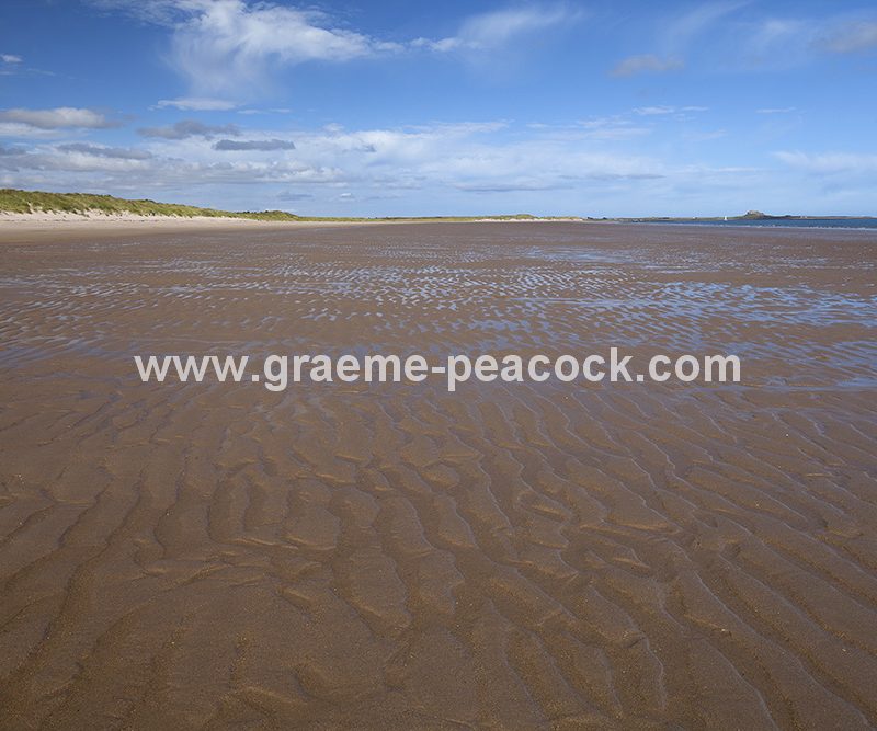 Ross Back Sands viewed towards Lindisfarne near Bamburgh, Northumberland