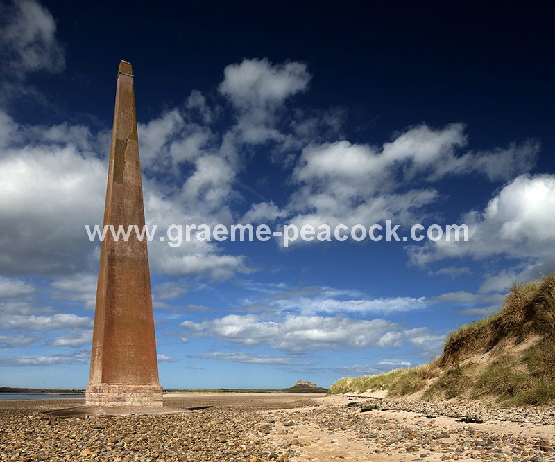 Lindisfarne viewed from Guile Point on Ross Back Sands near Bamburgh, Northumberland