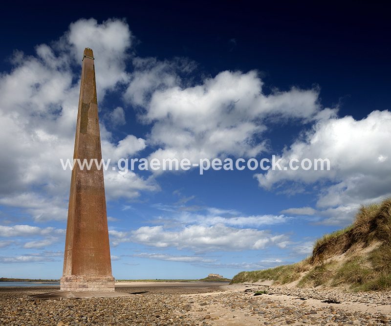 Lindisfarne viewed from Guile Point on Ross Back Sands near Bamburgh, Northumberland