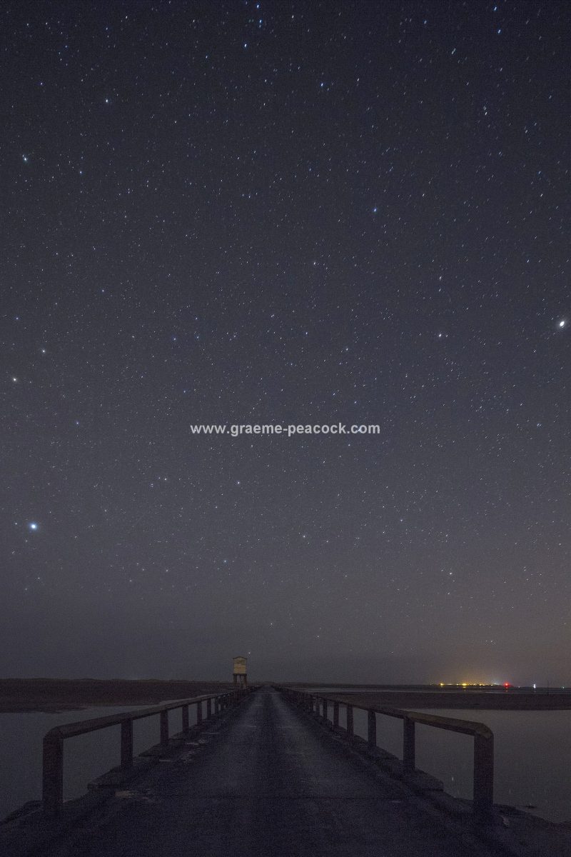 Star gazing under 'Dark Skies' on Lindisfarne causeway near Beal, Northumberland