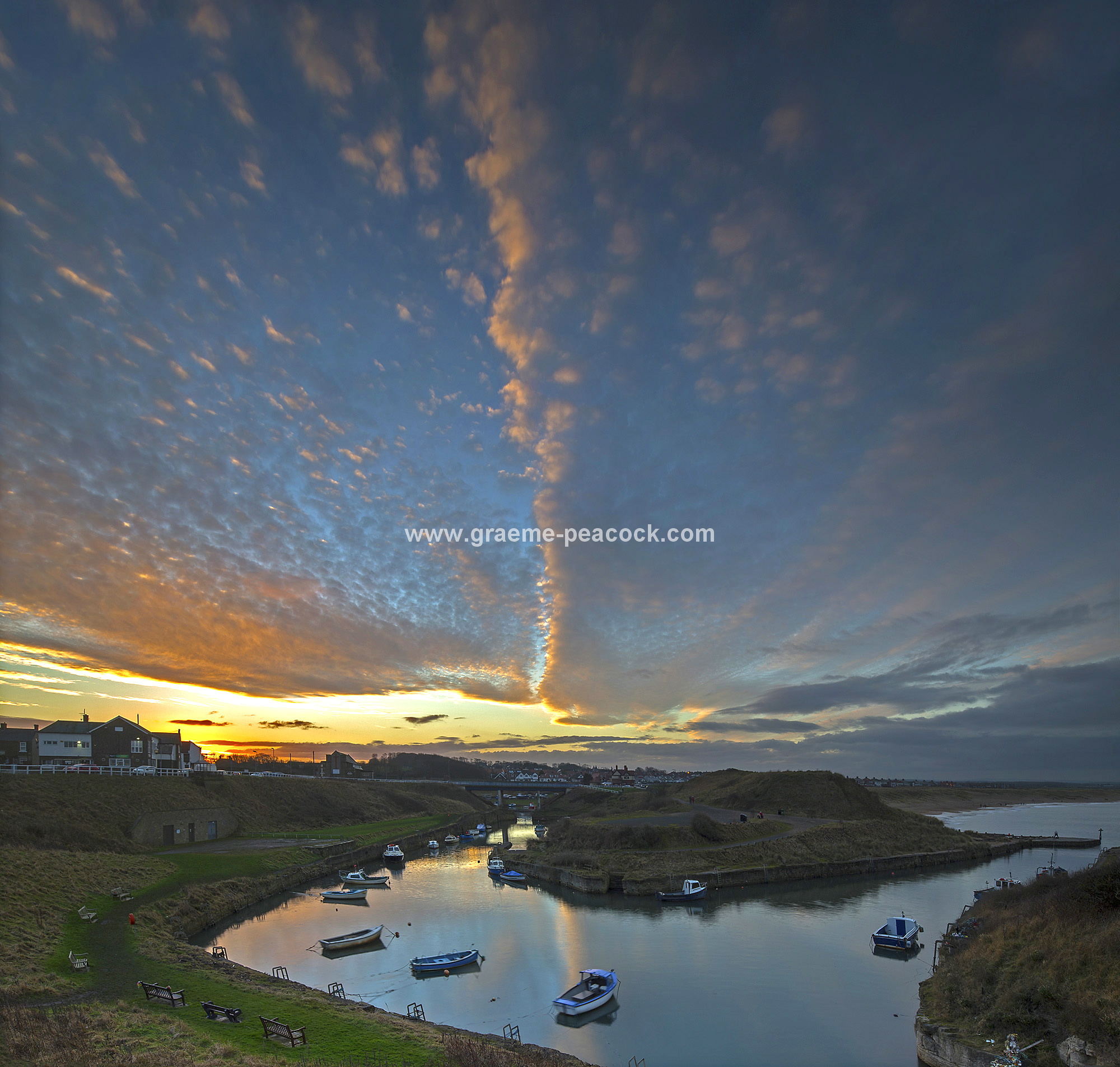 Sunset over Seaton Sluice harbour, Northumberland