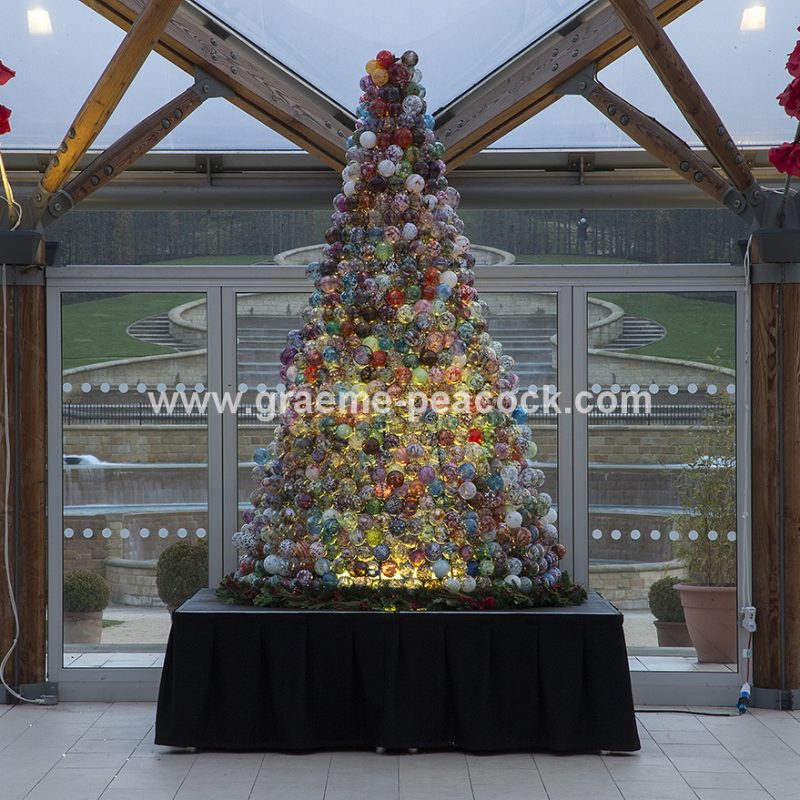 The Christmas glass bauble tree at The Alnwick Garden, Alnwick, Northumberland