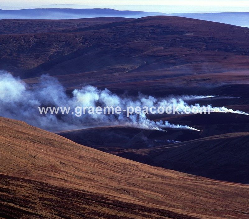 Heather burning near Hedgehope Hill near Wooler, Cheviot Hills, Northumberland, NNPA