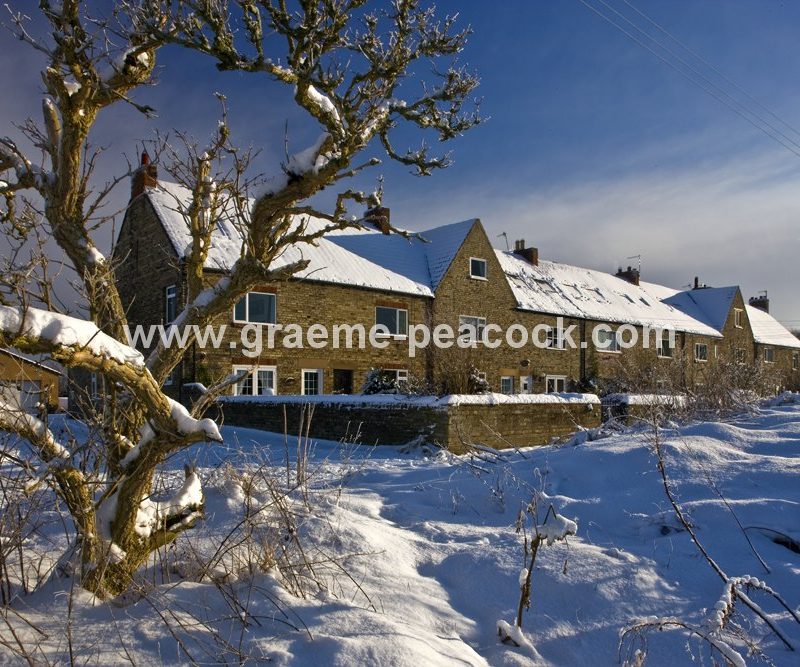 Cottages in winter near Newburn,  Tyne and Wear