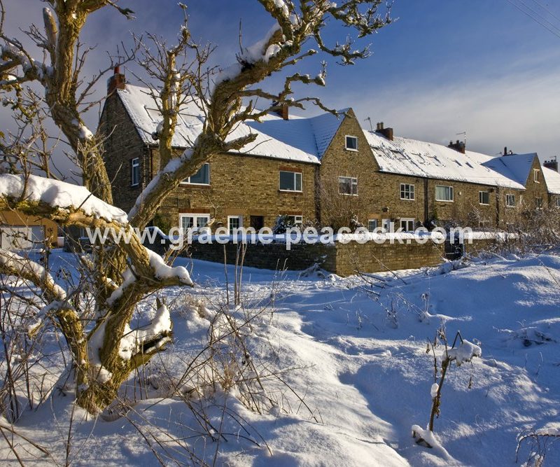 Cottages in winter near Newburn,  Tyne and Wear