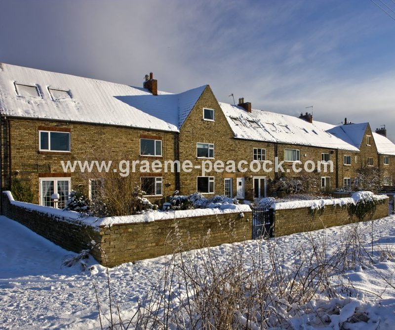 Cottages in winter near Newburn,  Tyne and Wear