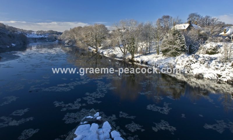 Wylam village and River Tyne in winter , Northumberland