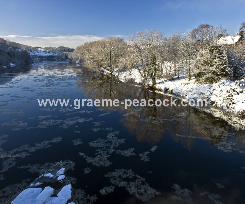Wylam village and River Tyne in winter,  Northumberland