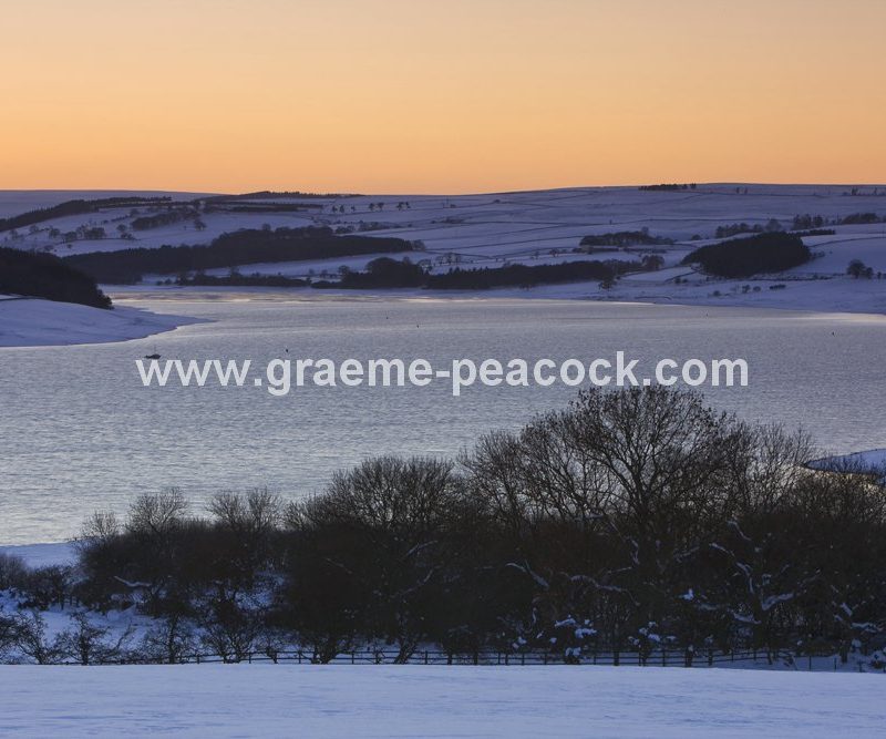 Derwent Reservoir at sunset near Blanchland, Northumberland