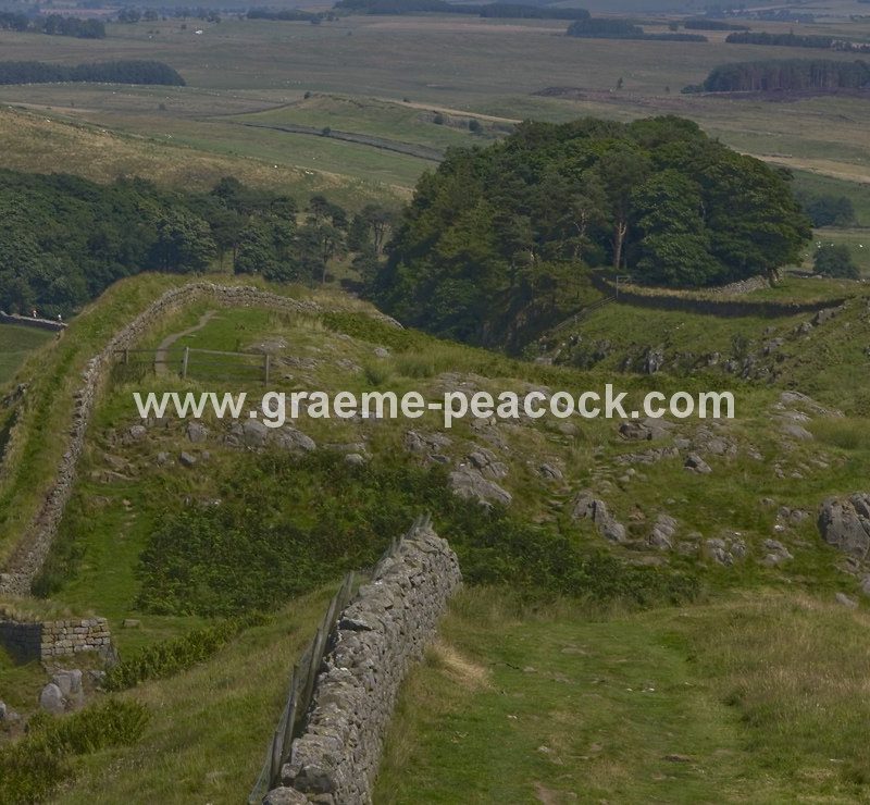 Hadrian's Wall viewed over Cuddy's Crags towards Housesteads Fort, Northumberland