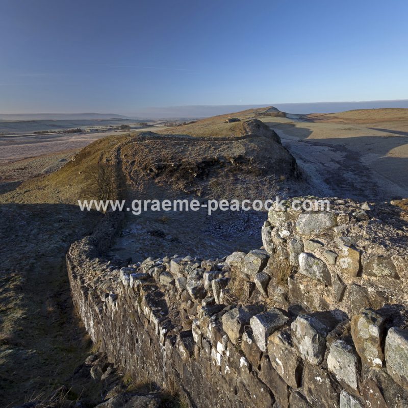 View West over Sycamore Gap and Steel Rigg on Hadrian's Wall near Bardon Mill, Northumberland