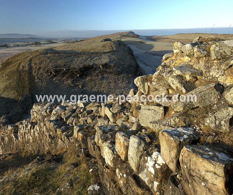 View West over Sycamore Gap and Steel Rigg on Hadrian's Wall near Bardon Mill, Northumberland