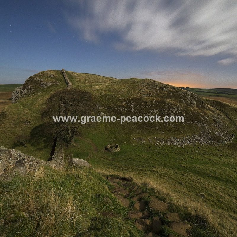 Sycamore Gap on Hadrian's Wall under a full moon, Northumberland (National Trust)