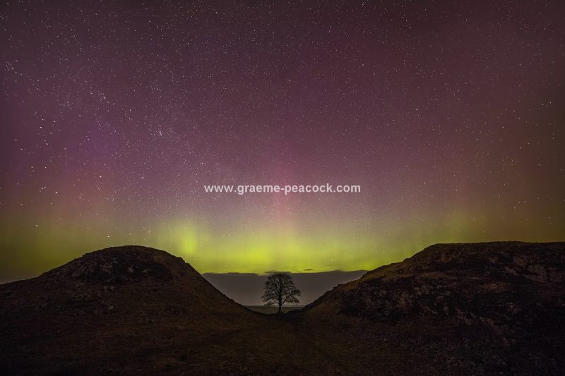 The Northern Lights above Hadrian's Wall, Northumberland National Park