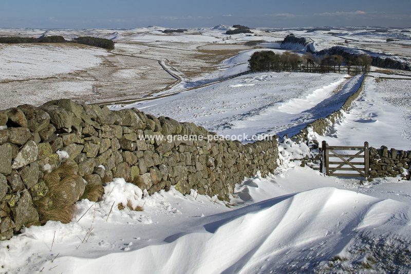 View east in Winter from Windshields Crags on Hadrian's Wall, Northumberland