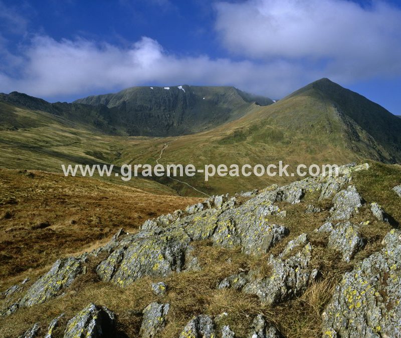 Helvellyn, seen from Bleaberry Crag near Glenridding, Lake District National Park, Cumbria