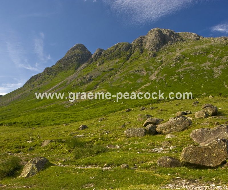 Langdale Pikes from Mickleden Beck near Chapel Stile,  Cumbria