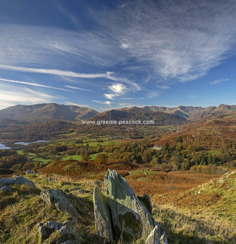Elterwater & The Langdales in autumn from Loughrigg Fell, Lake District National Park, Cumbria