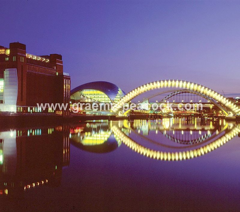 Gateshead Millennium Bridge in open position at night