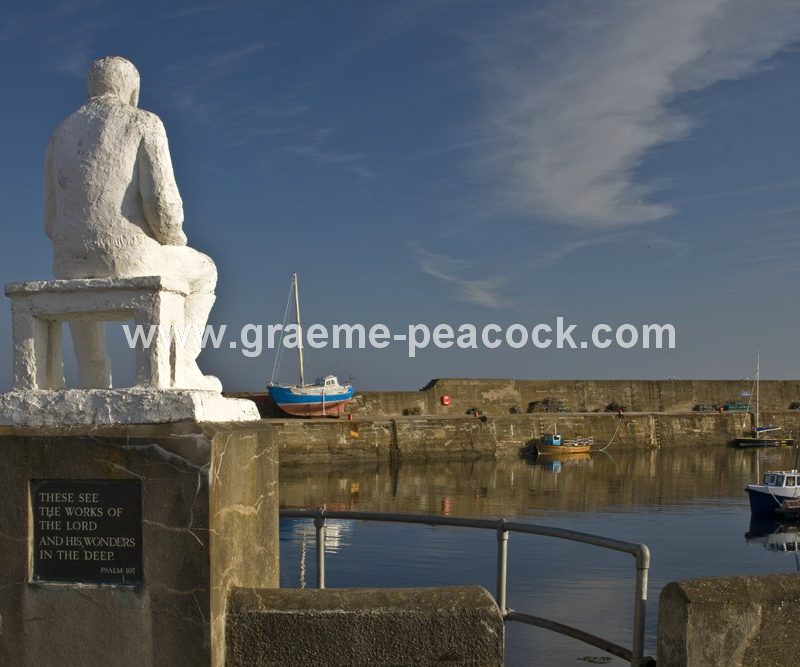 Monument of fisherman at Findochty harbour,  Findochty,  Moray,  Scotland