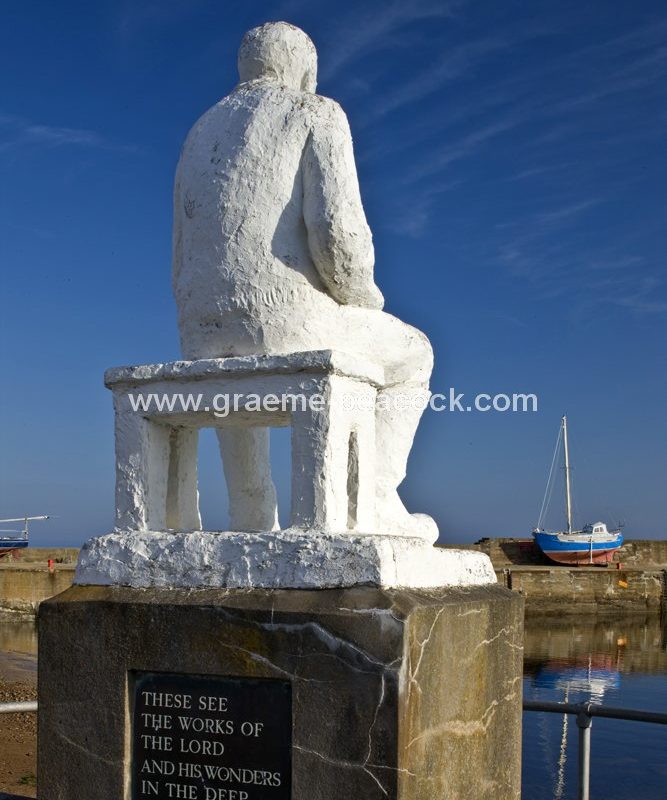 Monument of fisherman at Findochty harbour,  Findochty,  Moray,  Scotland