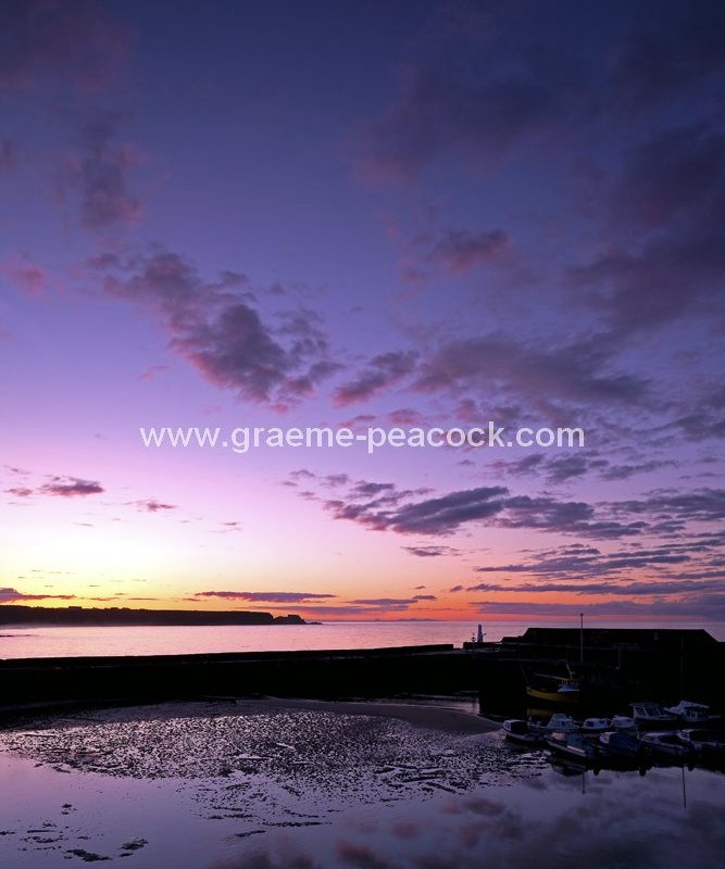 Sunset over Cullen harbour, Cullen, Moray