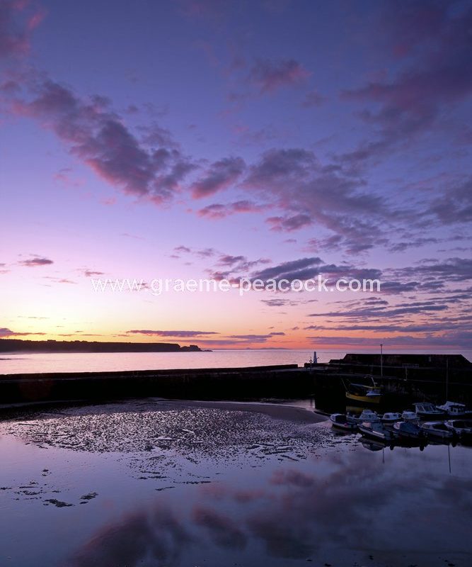 Sunset over Cullen harbour, Cullen, Moray