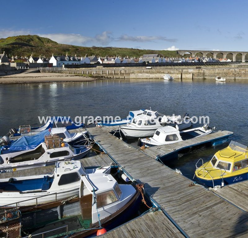 Panoramic view of Cullen harbour and seatown, Cullen, Moray, Scotland