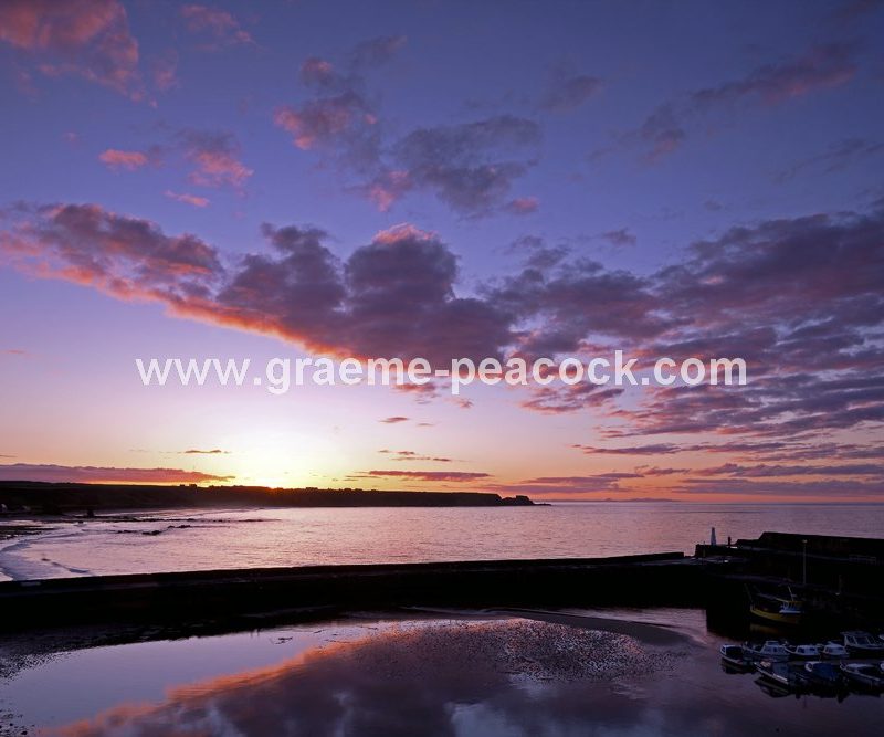 Sunset over Cullen harbour, Cullen, Moray