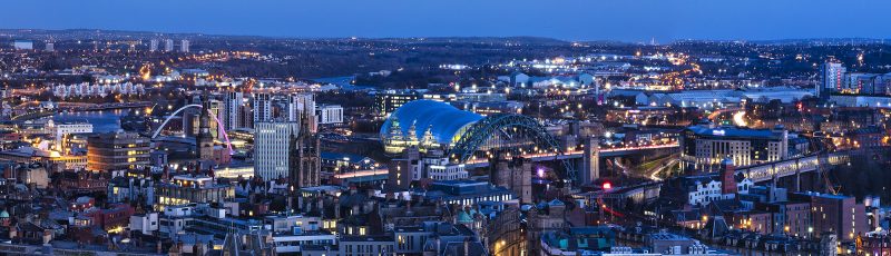 Panoramic view of Newcastle & Gateshead at twilight, Newcastle upon Tyne, Tyne & Wear, England, United Kingdom