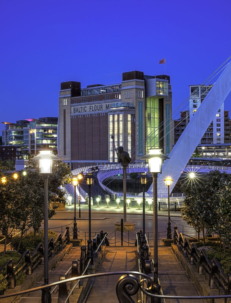 Twilight view of BALTIC Centre for Contemporary Art, Gateshead, Tyne & Wear, England